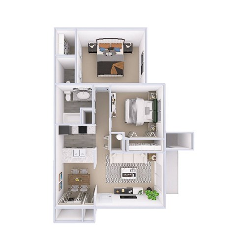 Floor plan for 2 beds, 1 bath, 910 sqft